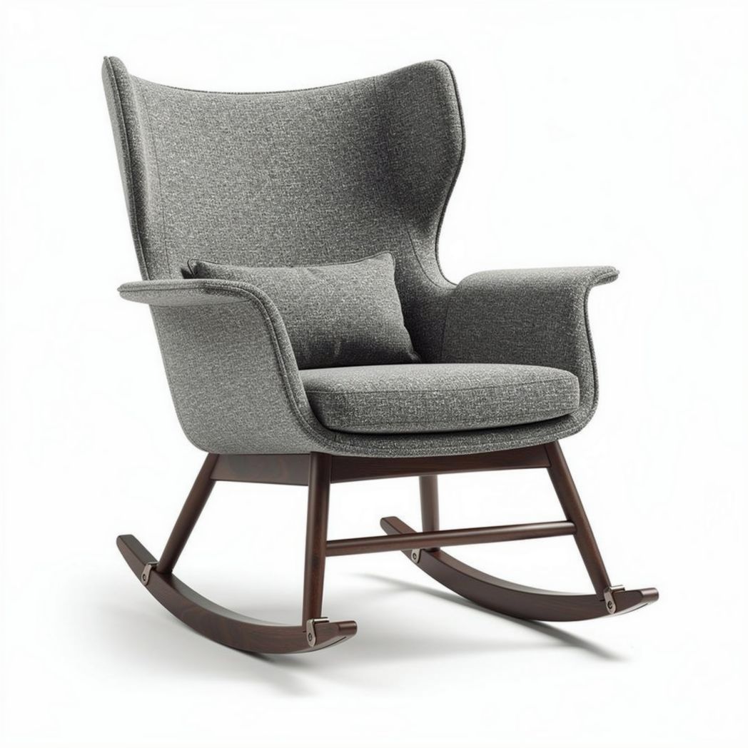 Rocking chair with ergonomic design fabric upholstery and wooden base 80 x 70 x 100cm