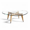 Glass coffee table with geometric base in smoke color 80 x 80 x 30cm