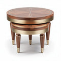 Round nesting coffee table with walnut finish and gold accents 60 x 60 x 45cm