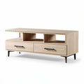 Natural wood tv stand with two drawers and open shelving 120 x 40 x 50cm