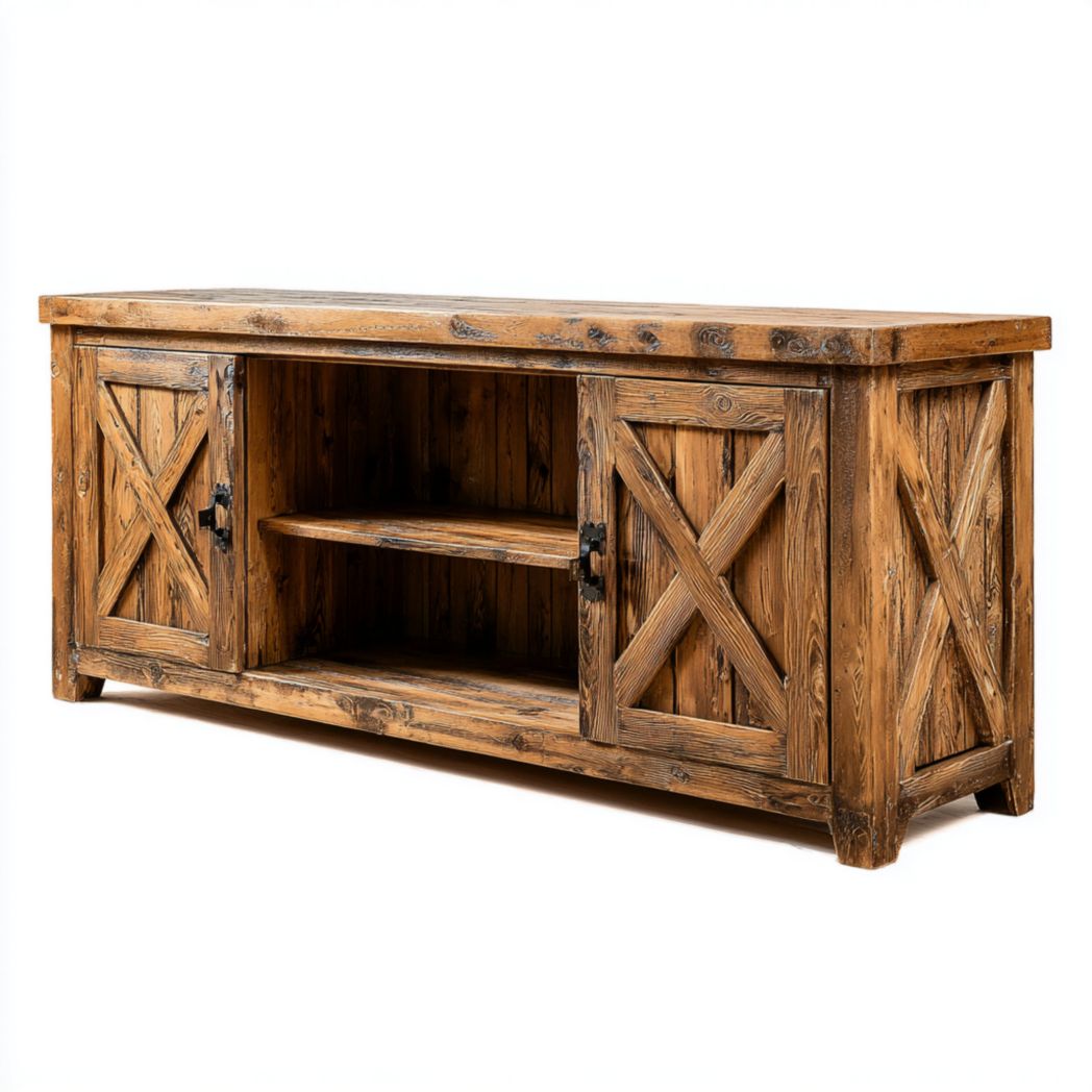 Natural wood TV stand with storage drawers and cabinet 150 x 45 x 60cm