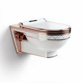 Wall-mounted toilet with dual flush system white ceramic and rose gold accents 50 x 35 x 30cm