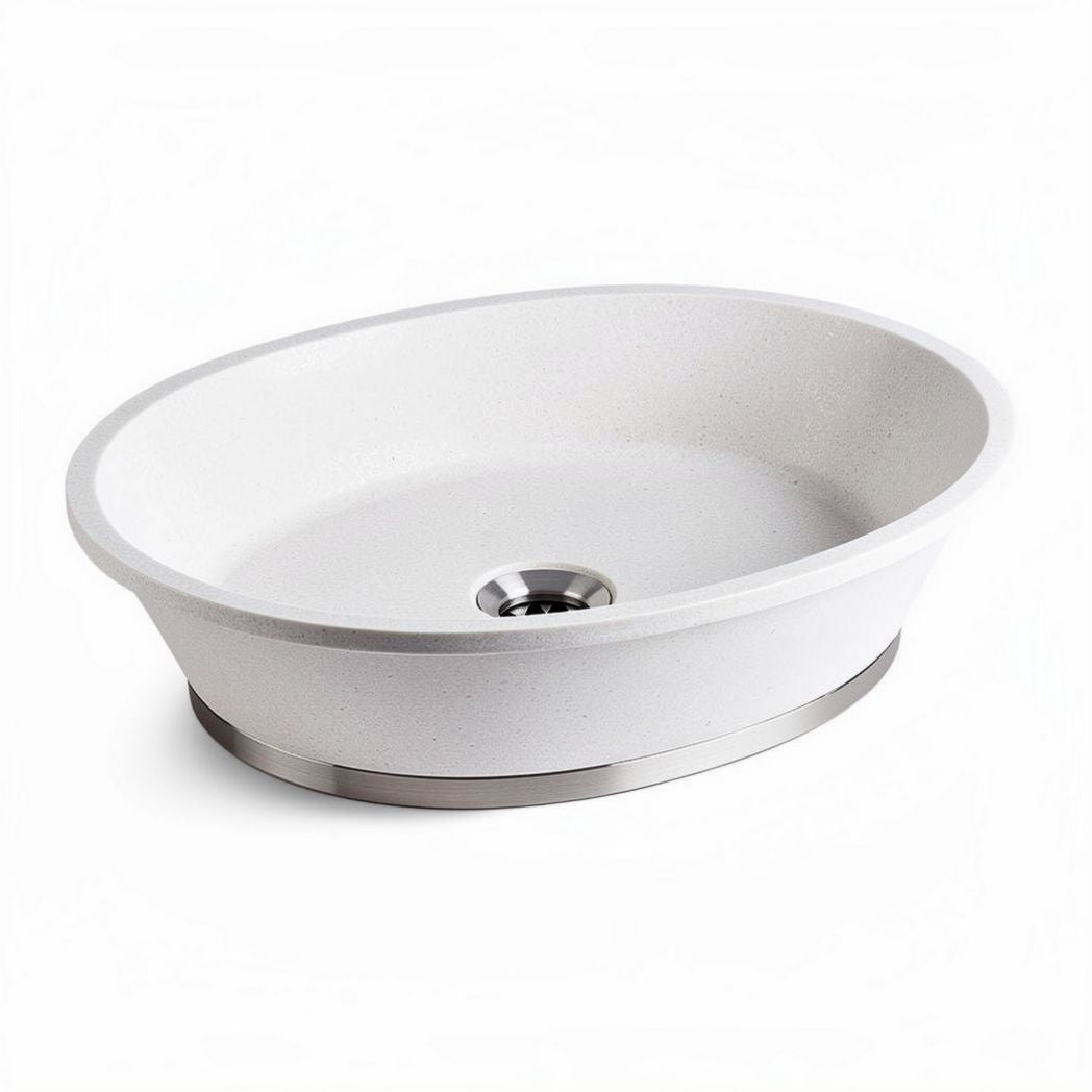 Oval ceramic bathroom sink with stainless steel base 50 x 35 x 15cm