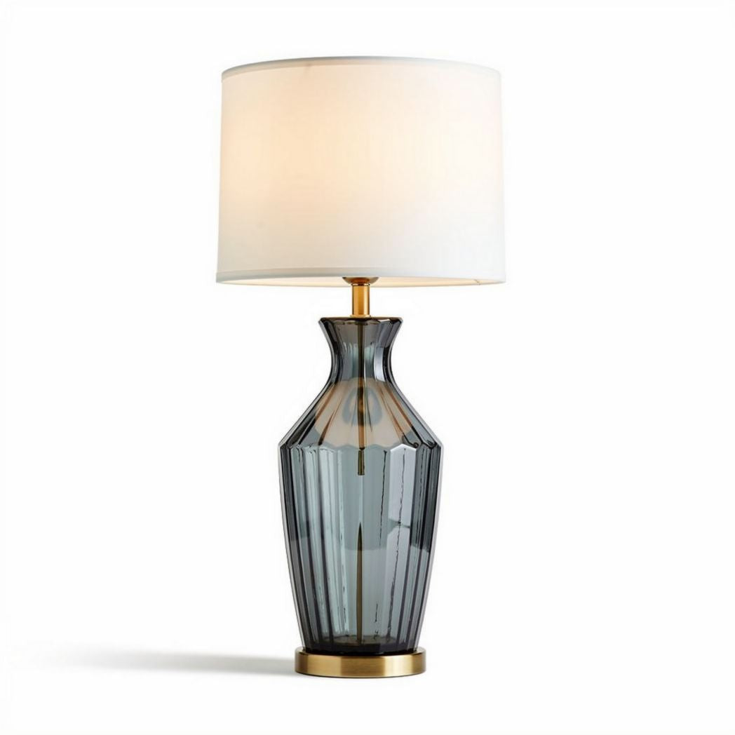 Glass table lamp with white fabric shade and gold accents 30 x 30 x 60cm