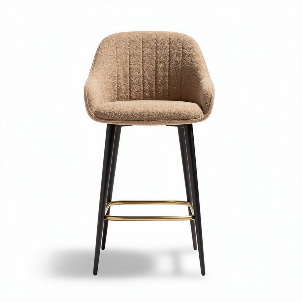 Upholstered bar stool in beige fabric with black metal legs 45 x 45 x 100cm