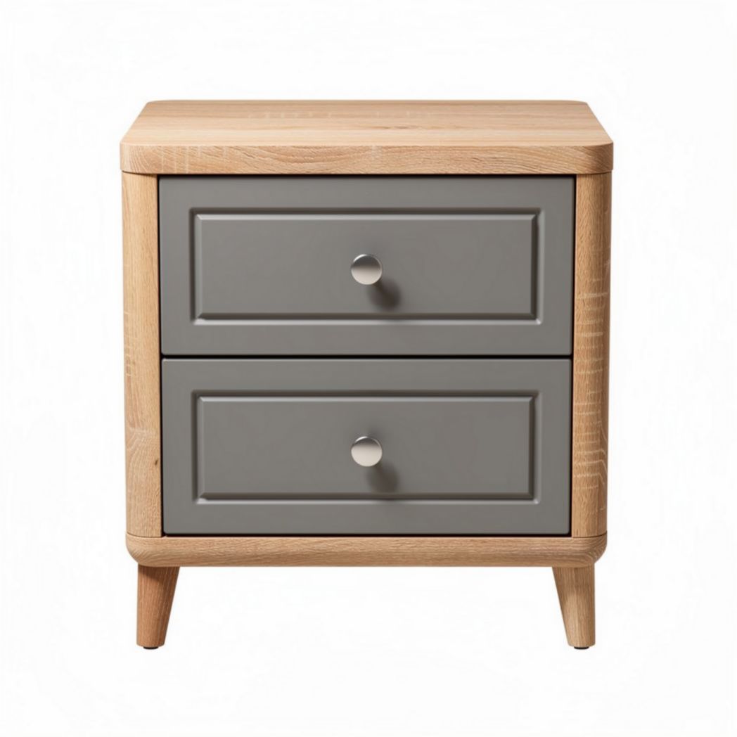 Wooden nightstand with gray drawers and two storage compartments 48 x 40 x 50cm
