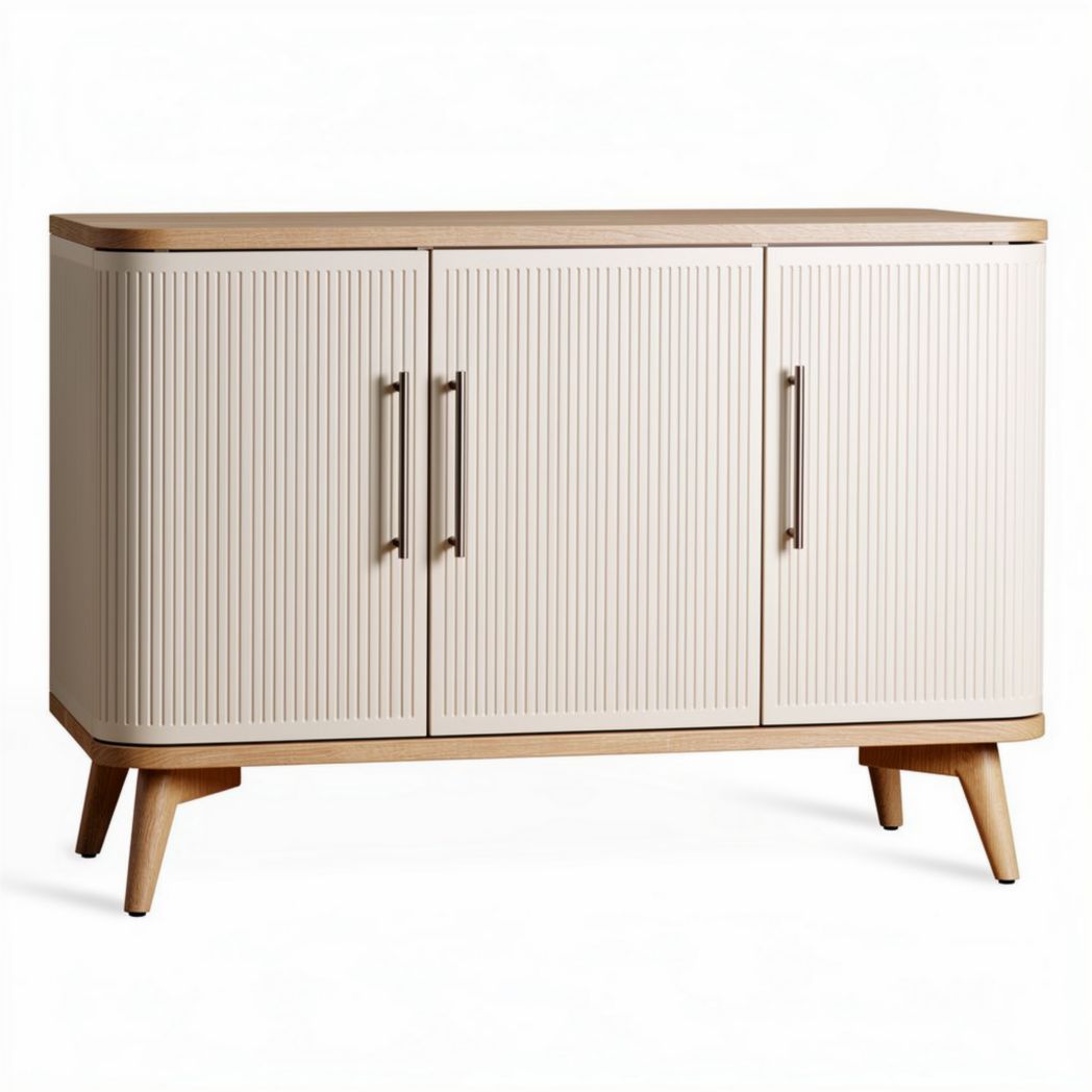 Wooden side cabinet with two drawers and two doors in off-white finish 80 x 40 x 85cm