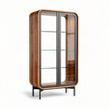 Wooden display cabinet with glass shelves and metal frame 100 x 50 x 200cm