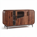 Wooden sideboard with glass doors for living room storage 150 x 50 x 75cm