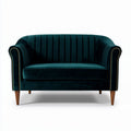 Velvet loveseat with channel tufting and wooden legs in deep green 100 x 80 x 70cm