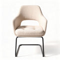 Upholstered dining chair in cream fabric with black metal frame 45 x 45 x 80cm