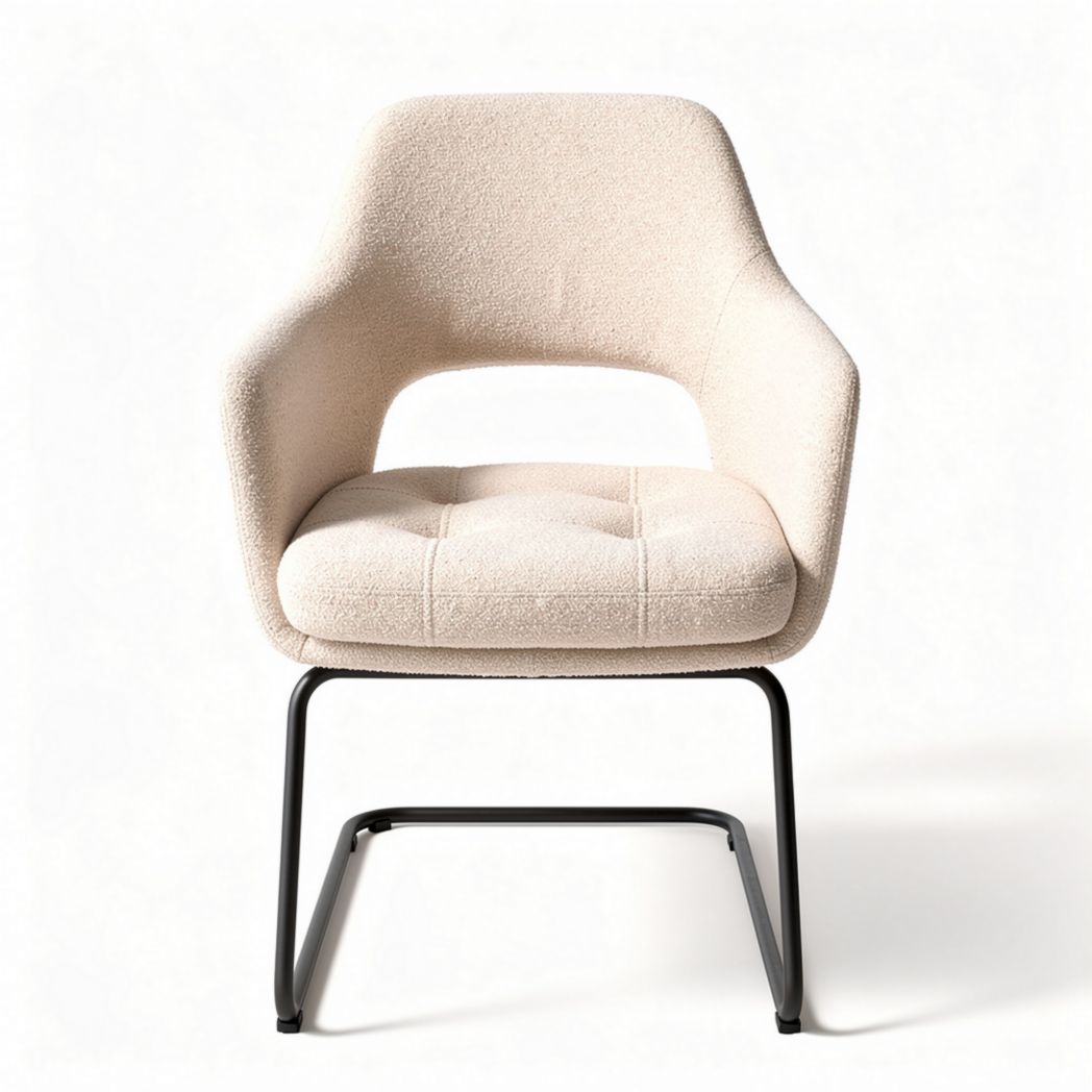 Upholstered dining chair in cream fabric with black metal frame 45 x 45 x 80cm